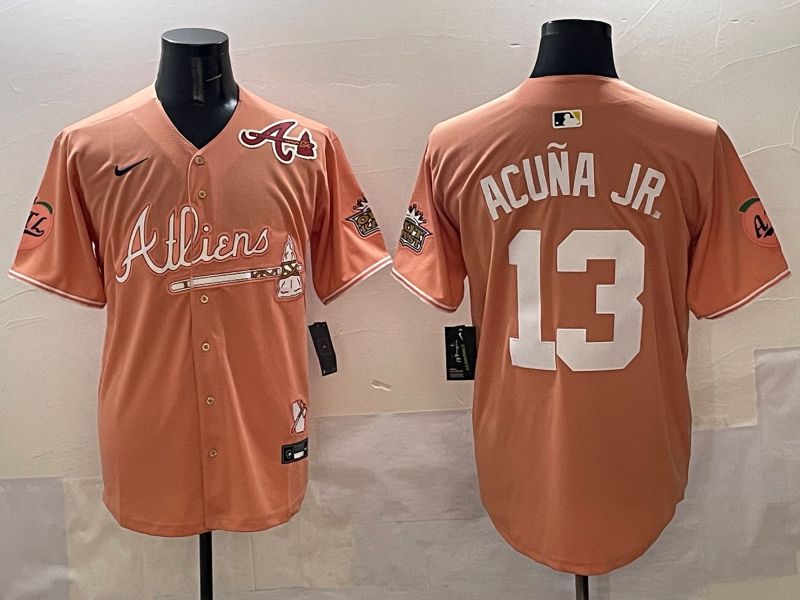 Men Atlanta Braves #13 Acuna jr Orange Five generations Joint Name 2025 Nike MLB Jersey style 7